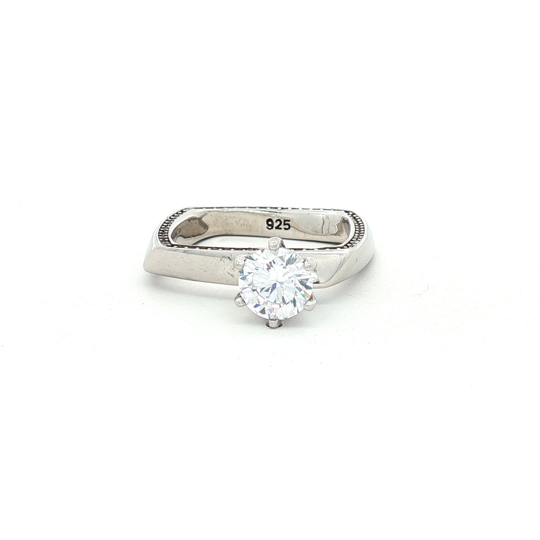 Classic 925 Sterling Silver Engagement Ring with Sparkling Halo Design