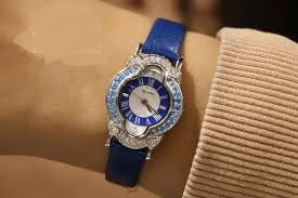 Women's 925 Sterling Silver Watch with Blue Leather Belt