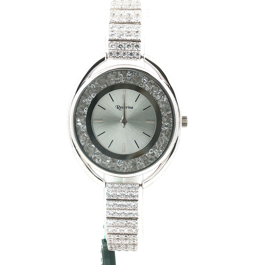 Elegant 925 Sterling Silver Crystal Studded Watch for Women