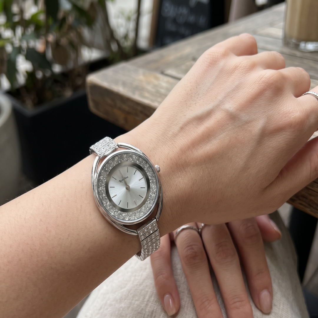 Elegant 925 Sterling Silver Crystal Studded Watch for Women