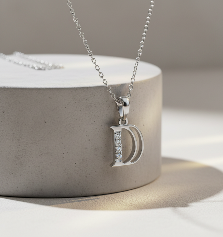 925 Sterling Silver Alphabet D Pendant Necklace with Adjustable Length