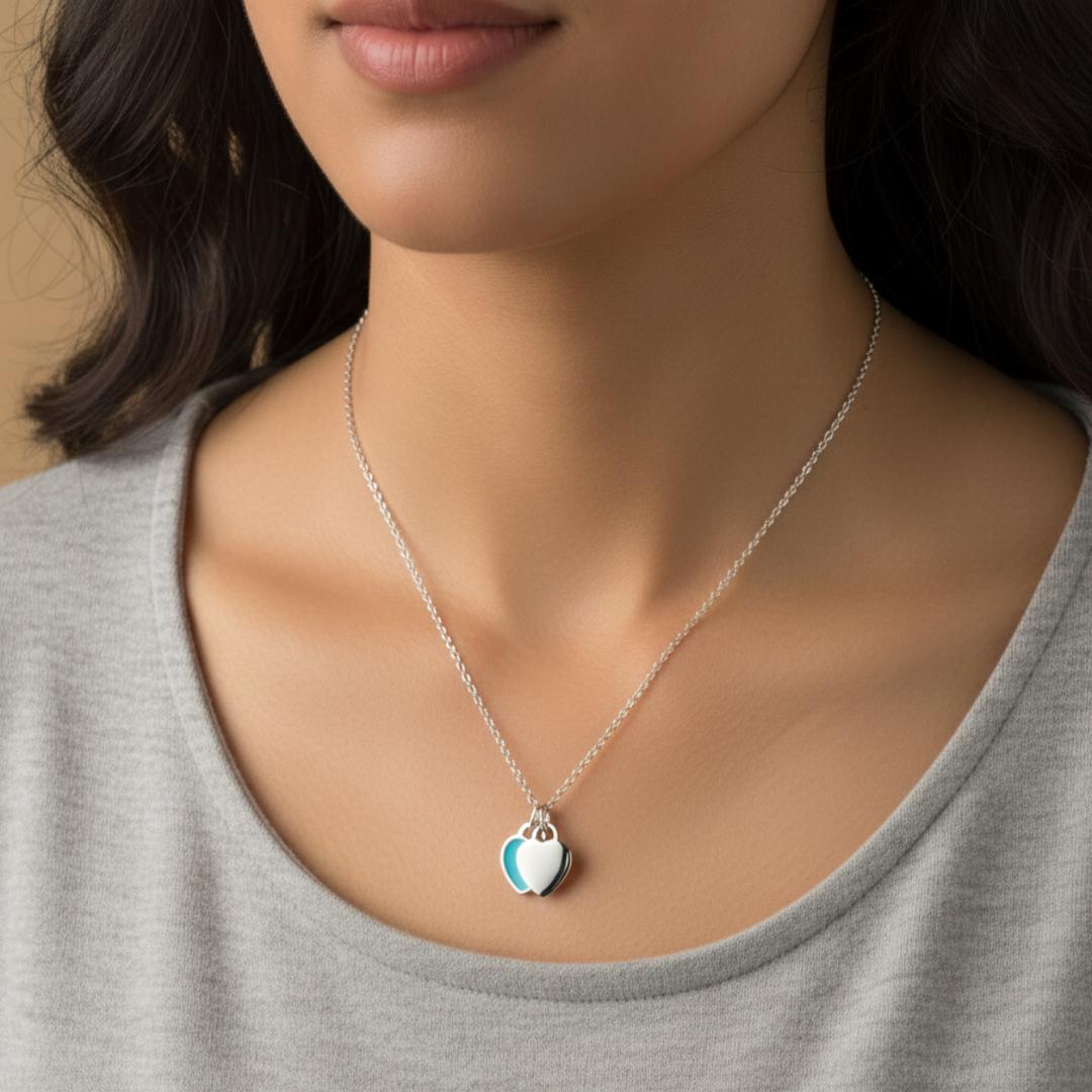Twin Heart 925 Silver Necklace