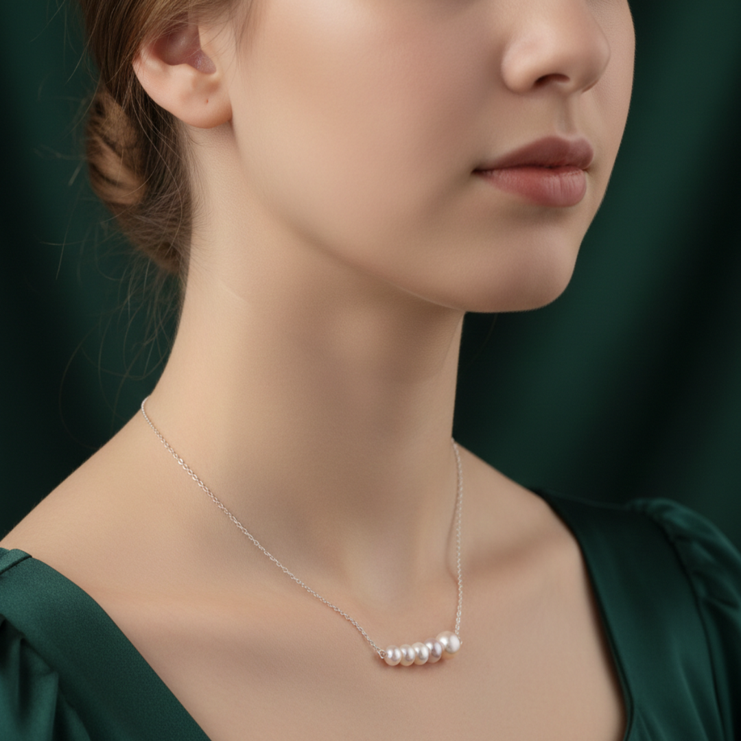 Pink Pearly Graduating 925 Silver Necklace