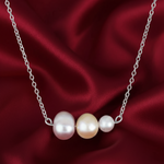 Load image into Gallery viewer, Tri Color Graduating Cultured Pearl 925 Starling Silver Necklace. With adjustable length