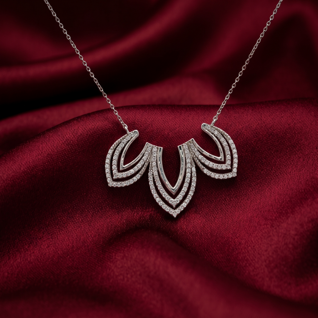 Luxury 925 Sterling Silver Crystal Flower Pendant with Chain