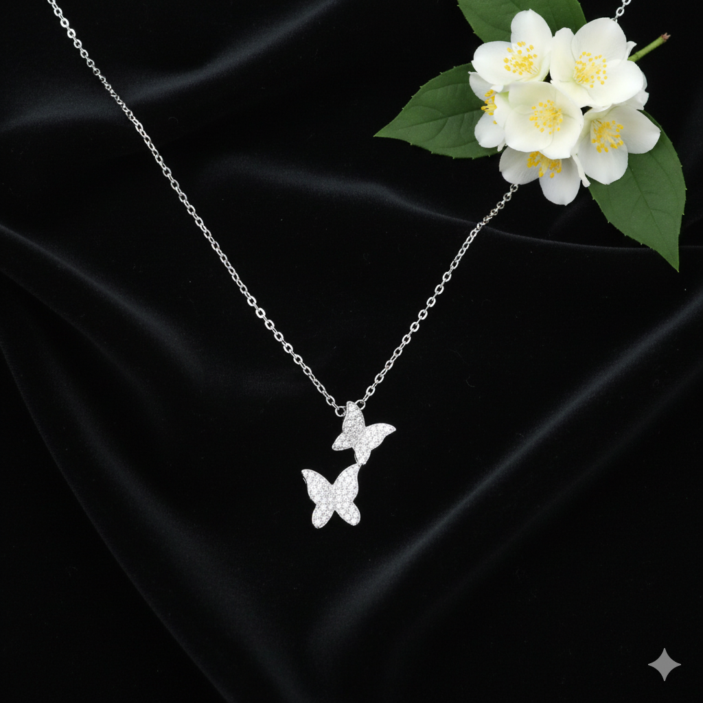 925 Sterling Silver Butterfly Pendant Necklace with Adjustable Length