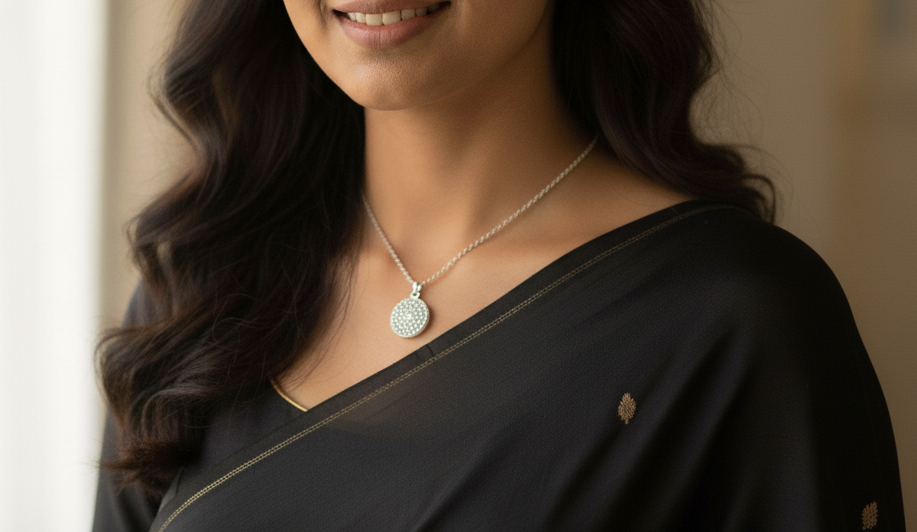 925 Sterling Silver Round Shape Pendant Necklace with Adjustable Length