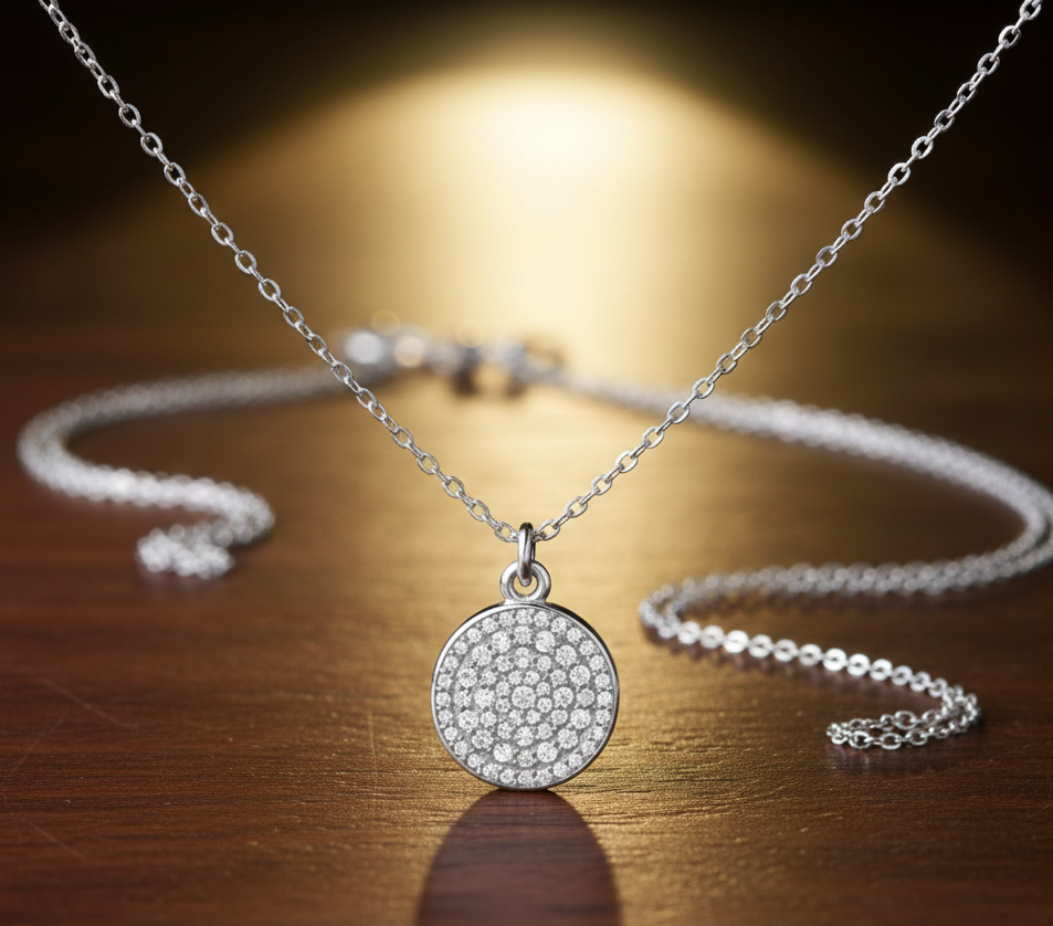 925 Sterling Silver Round Shape Pendant Necklace with Adjustable Length