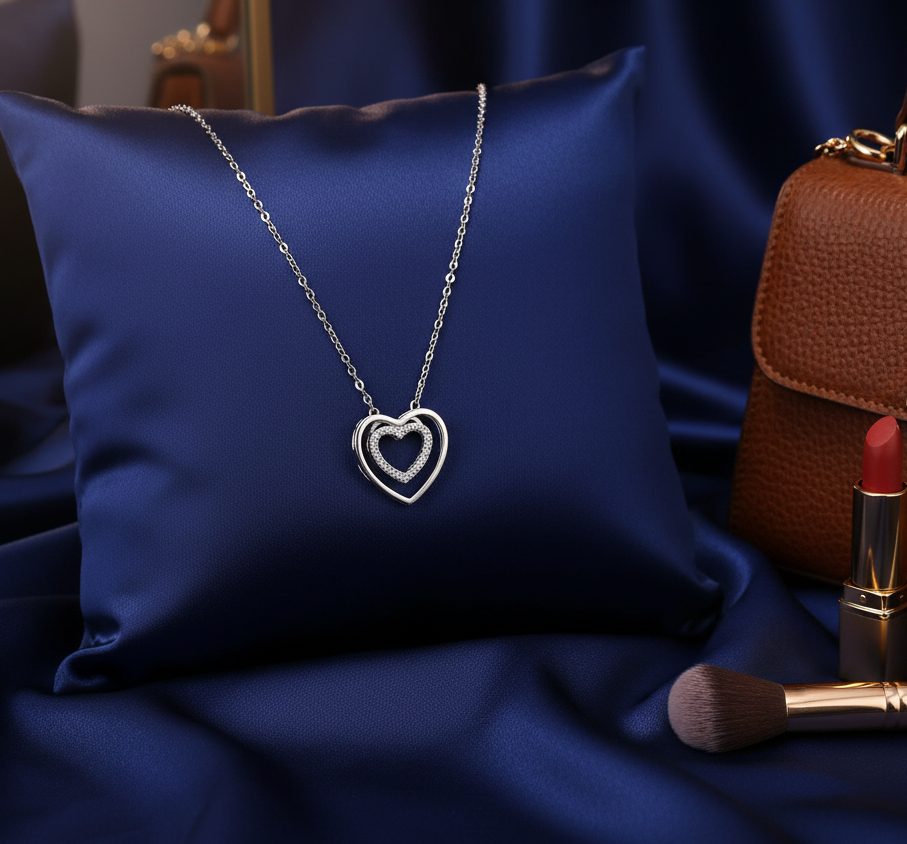925 Sterling Silver Heart Shape Pendant Necklace with Adjustable Length