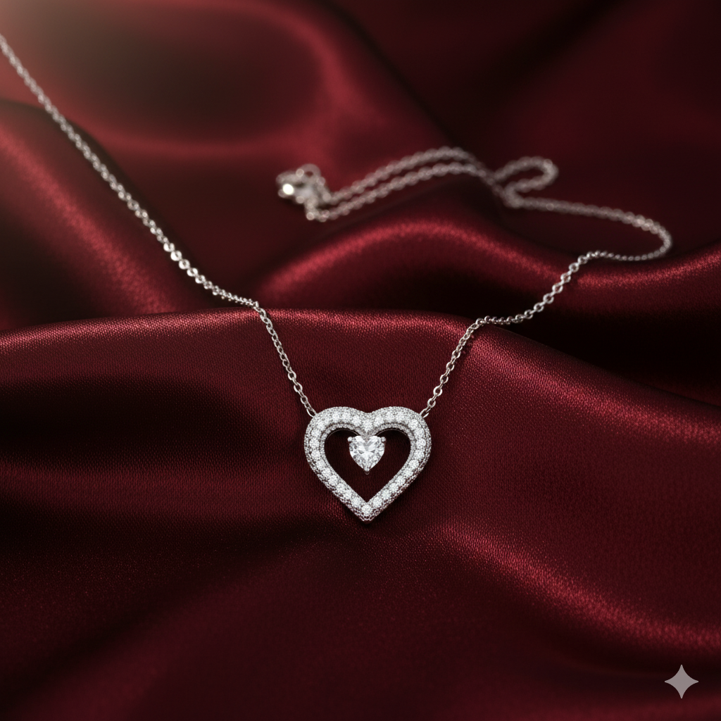 925 Sterling Silver Heart Shape Pendant Necklace with Adjustable Length