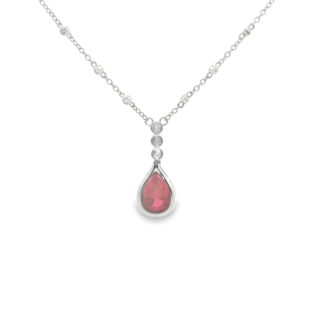 925 Sterling Silver Ruby Stone Pendant Necklace with Adjustable Length