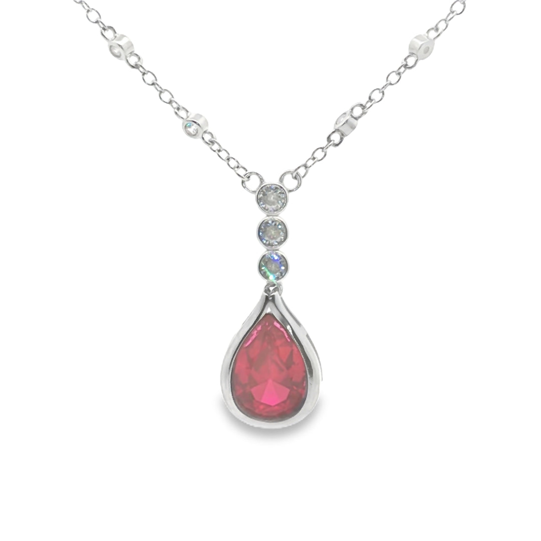 925 Sterling Silver Ruby Stone Pendant Necklace with Adjustable Length