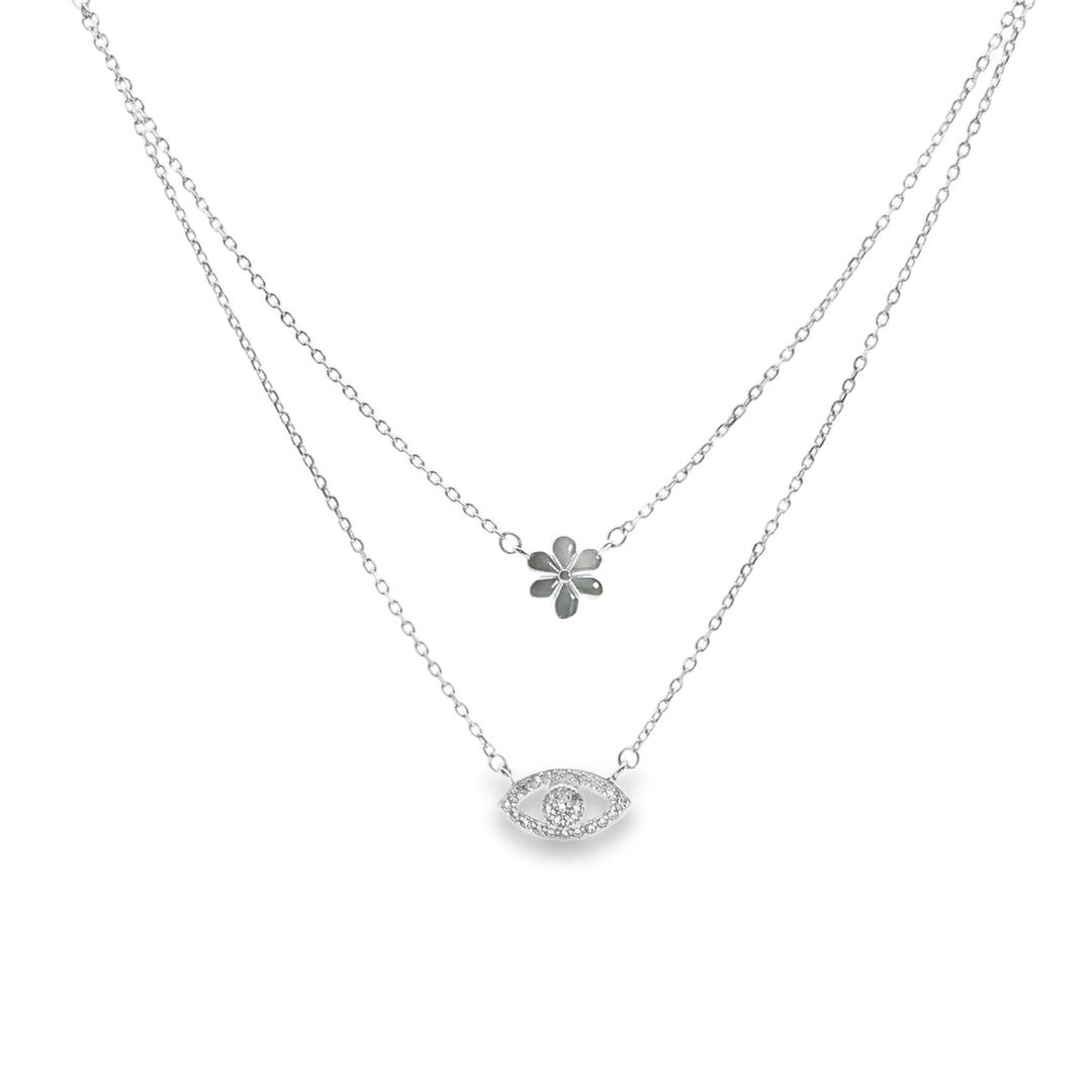 925 Sterling Silver Double Layered Pendant Necklace with Adjustable Length