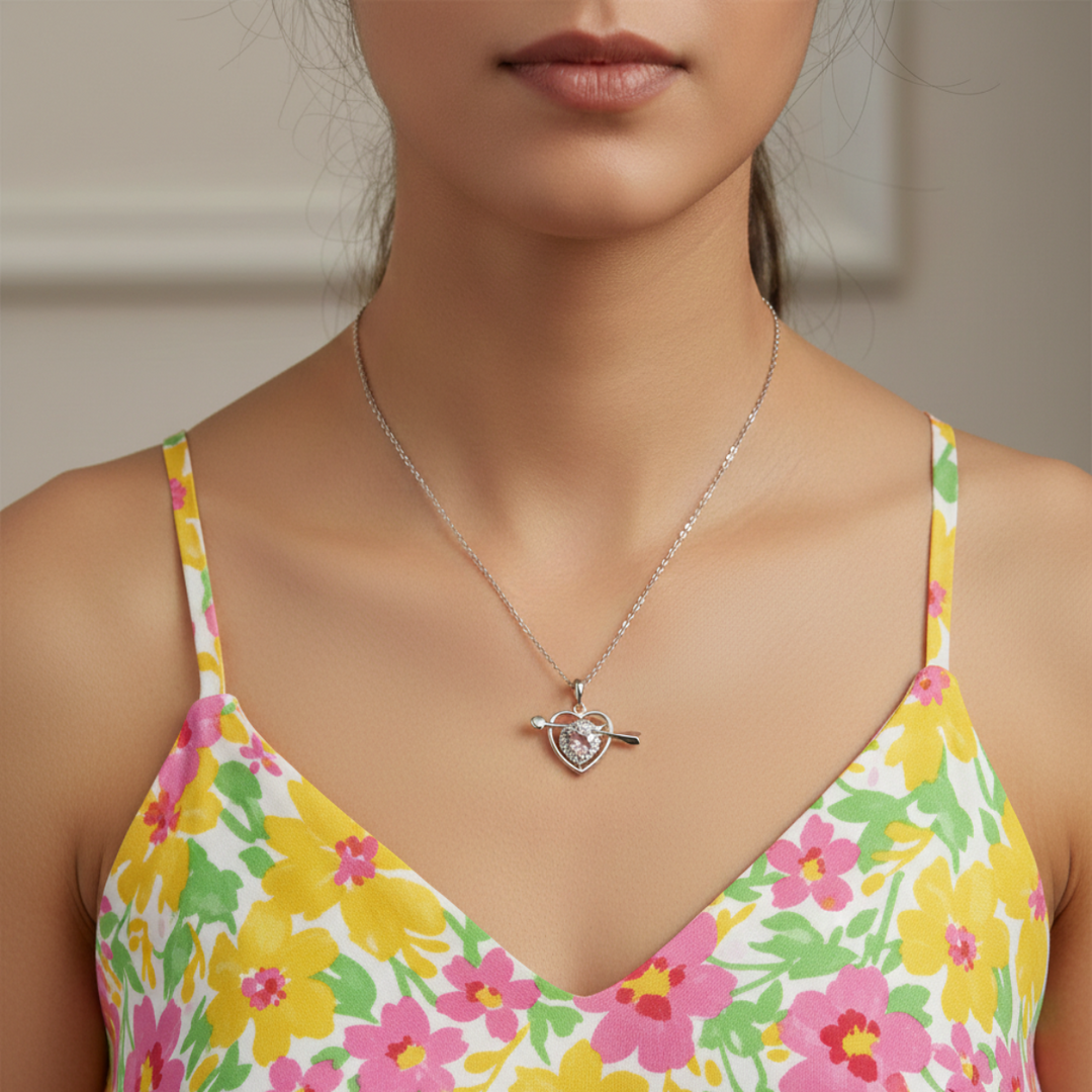 925 Sterling Silver Heart Shape Pendant Necklace with Adjustable Length