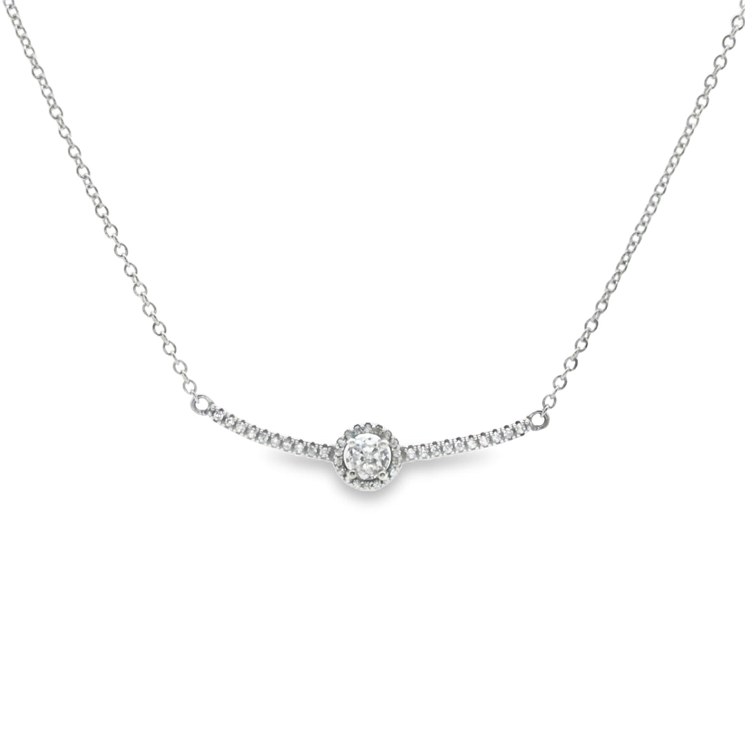925 Sterling Silver Halo Pendant Chain Necklace with Adjustable Length