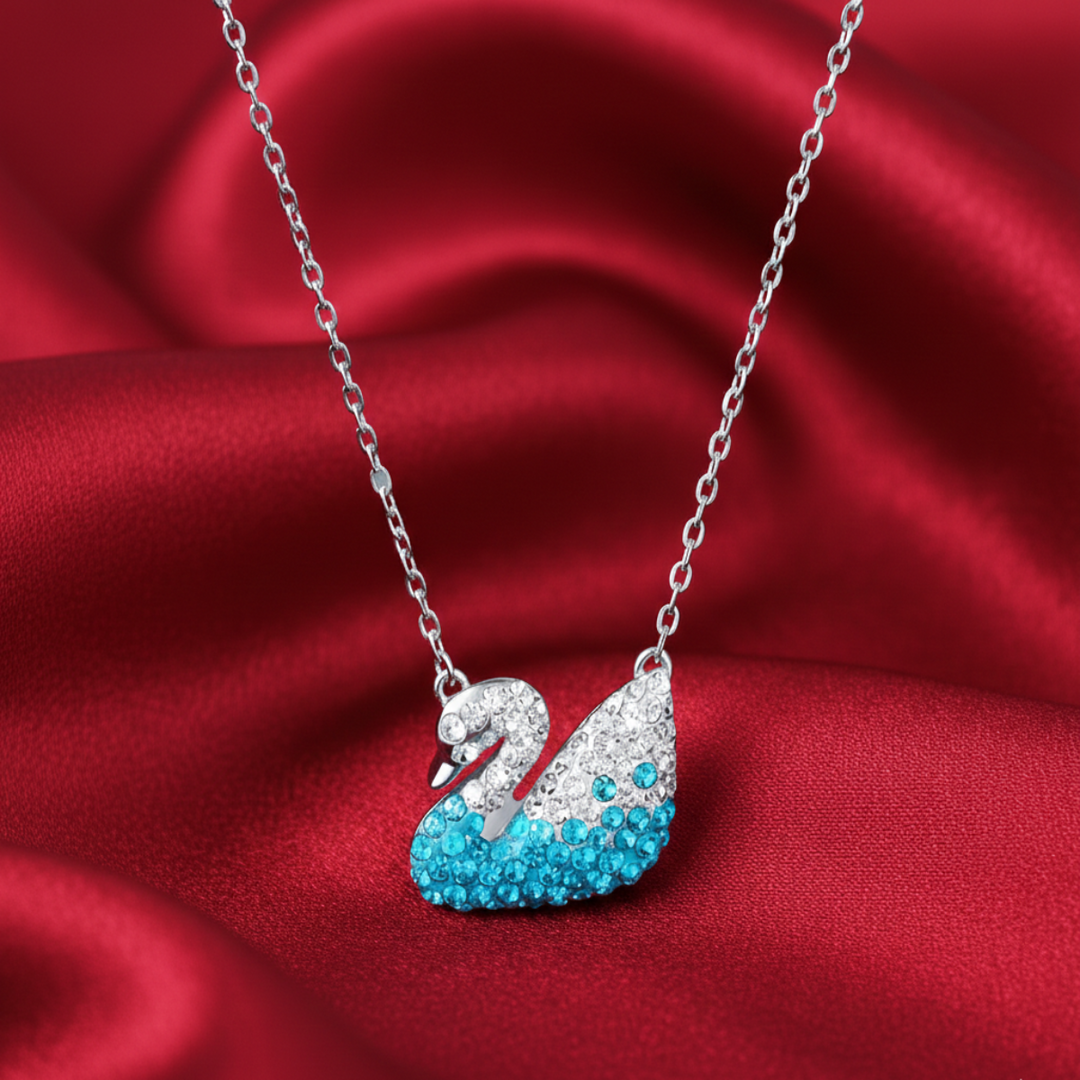 Swan Necklace Blue 925 Sterling Silver With Chain