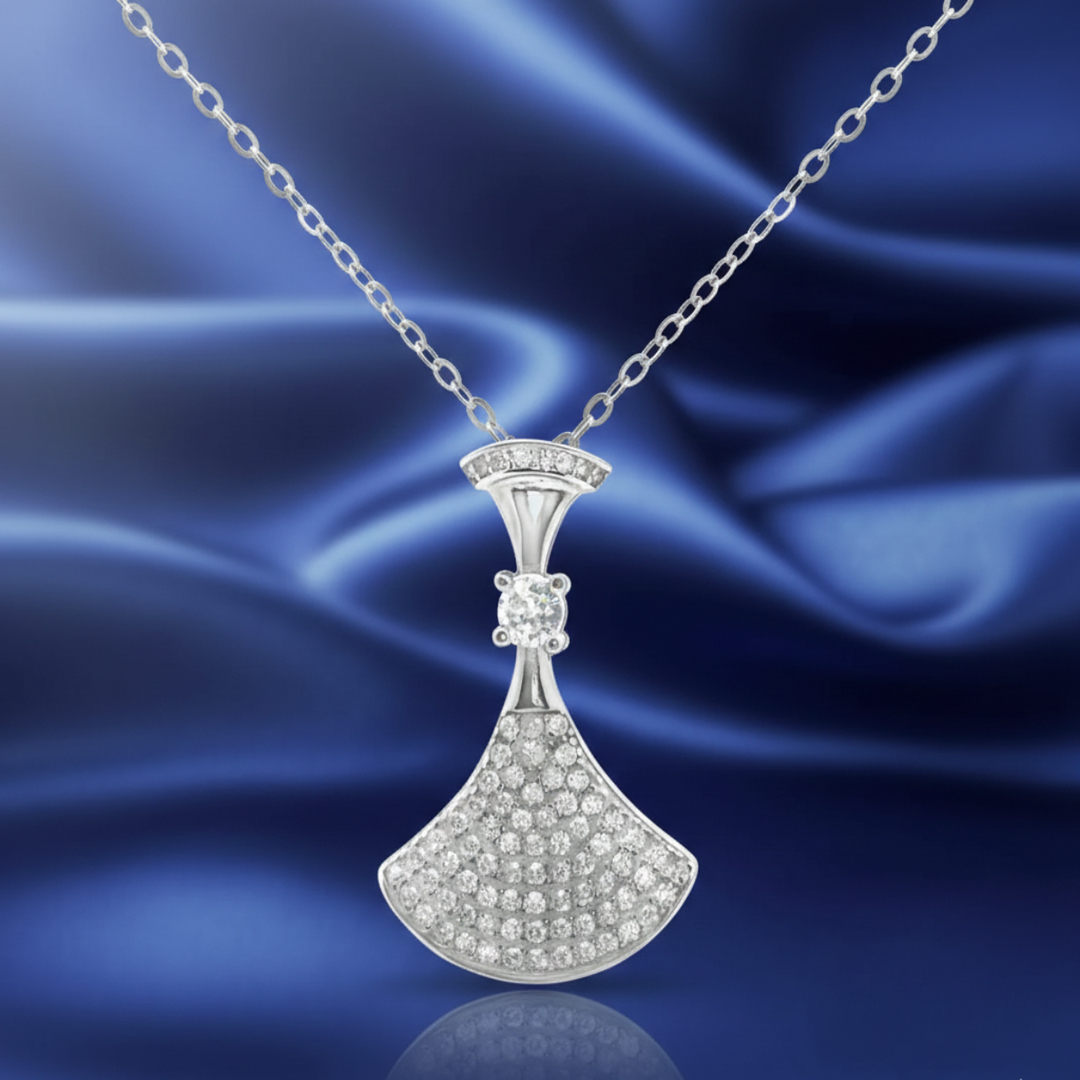 925 Sterling Silver Classic Fan Pendant Necklace with Adjustable Length For Women