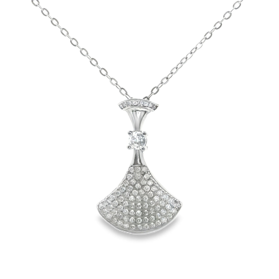 925 Sterling Silver Classic Fan Pendant Necklace with Adjustable Length For Women