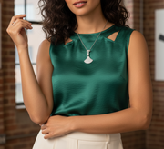 925 Sterling Silver Classic Fan Pendant Necklace with Adjustable Length For Women