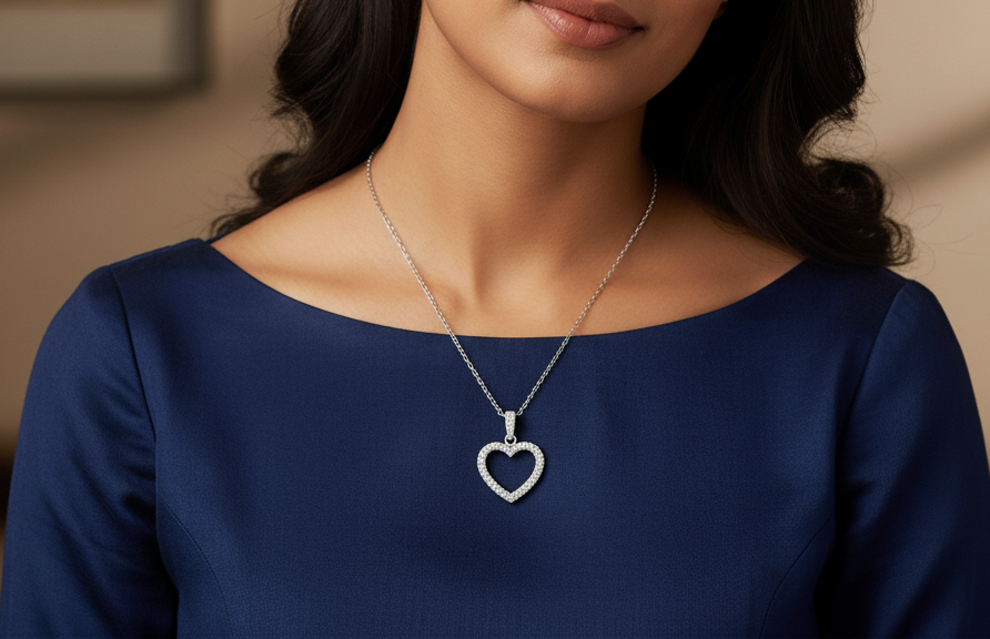 925 Sterling Silver Heart Pendant Necklace with Adjustable Length