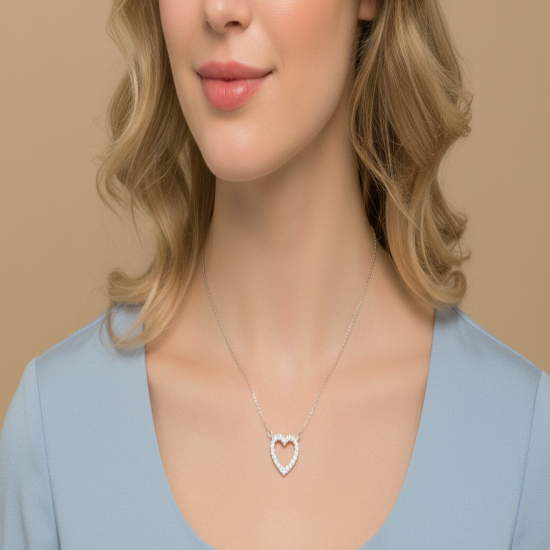925 Sterling Silver Heart Pendant Necklace with Adjustable Length