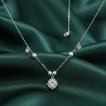 Load image into Gallery viewer, Luxury 925 Sterling Silver Sparkling Cluster Round Diamond Stud Earrings &amp; Pearl Chain Necklace Combo