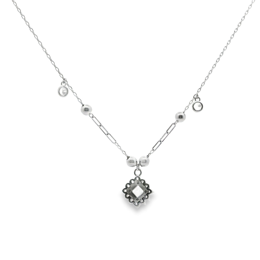 925 Sterling Silver Classic Pendant With Pearl Chain Necklace with Adjustable Length For Women