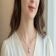 925 Sterling Silver Classic Pendant With Pearl Chain Necklace with Adjustable Length For Women