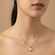 925 Sterling Silver Classic Pendant With Pearl Chain Necklace with Adjustable Length For Women