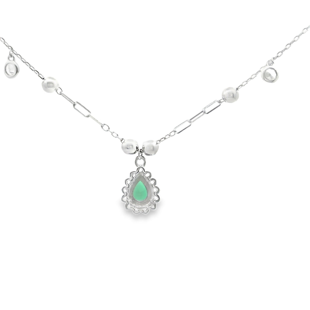 925 Sterling Silver Classic Emerald Green Stone Pendant Necklace with Adjustable Length