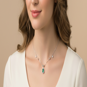 925 Sterling Silver Classic Emerald Green Stone Pendant Necklace with Adjustable Length