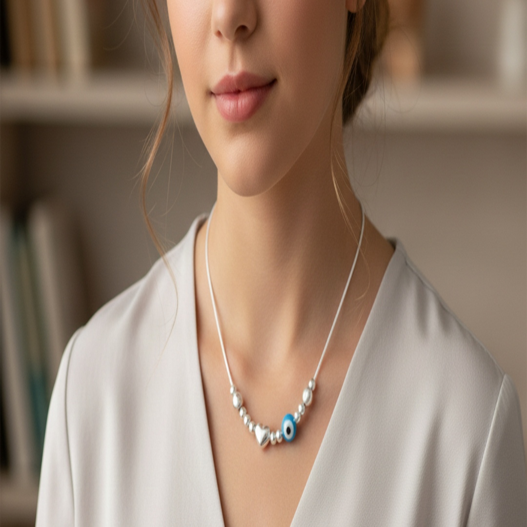 Evil Eye 925 Sterling Silver Necklace with Adjustable Length