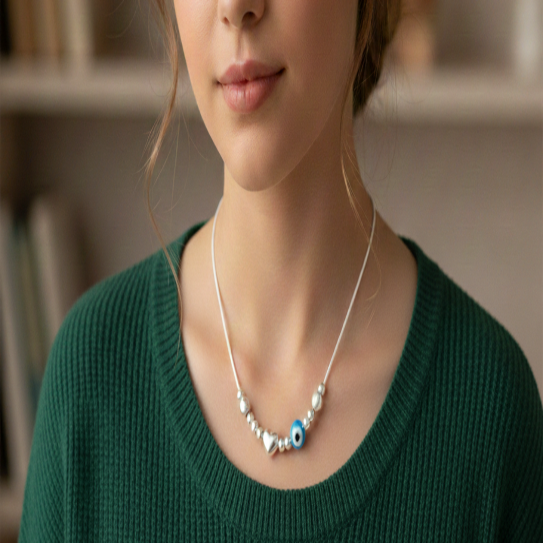Evil Eye 925 Sterling Silver Necklace with Adjustable Length