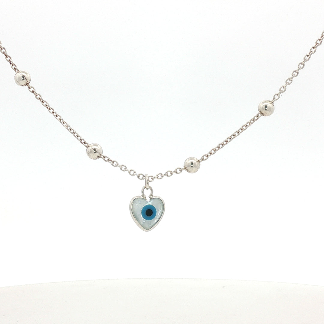 Luxury 925 Sterling Silver Heart Shape Evil Eye Pendant with Chain