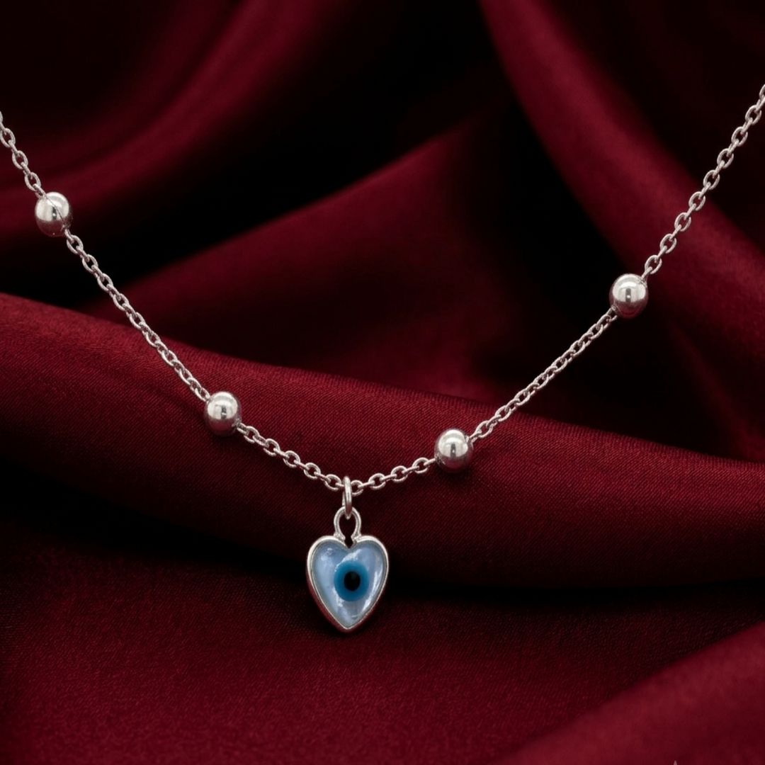 Luxury 925 Sterling Silver Heart Shape Evil Eye Pendant with Chain