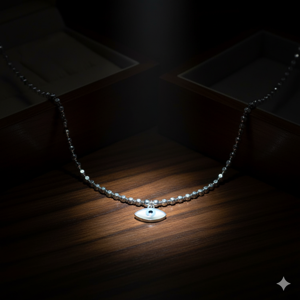 925 Sterling Silver Evil Eye Pendant Necklace with Adjustable Length