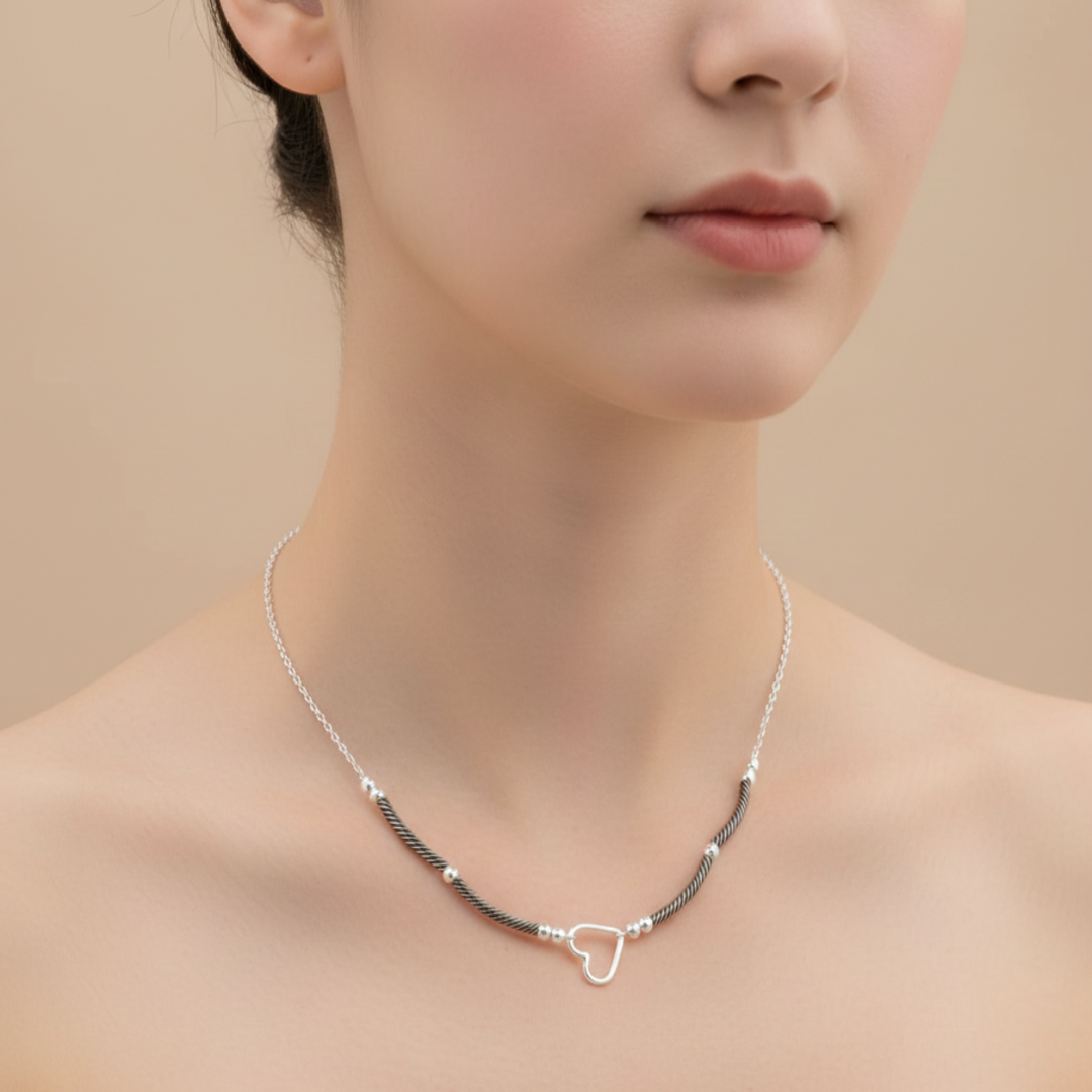 925 Sterling Silver Heart Shape Pendant Necklace with Adjustable Length