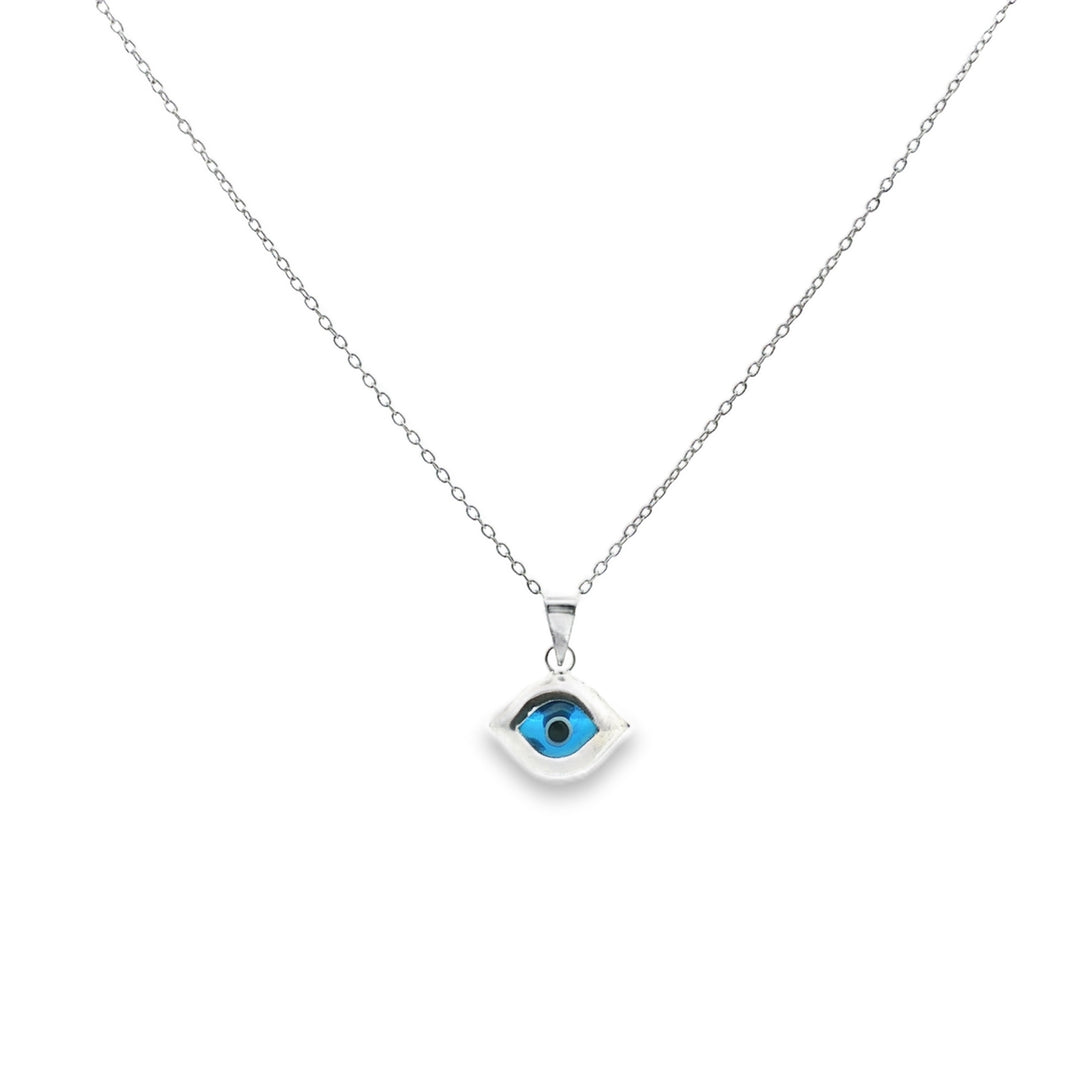 925 Sterling Silver Evil Eye Shape Pendant Necklace with Adjustable Length