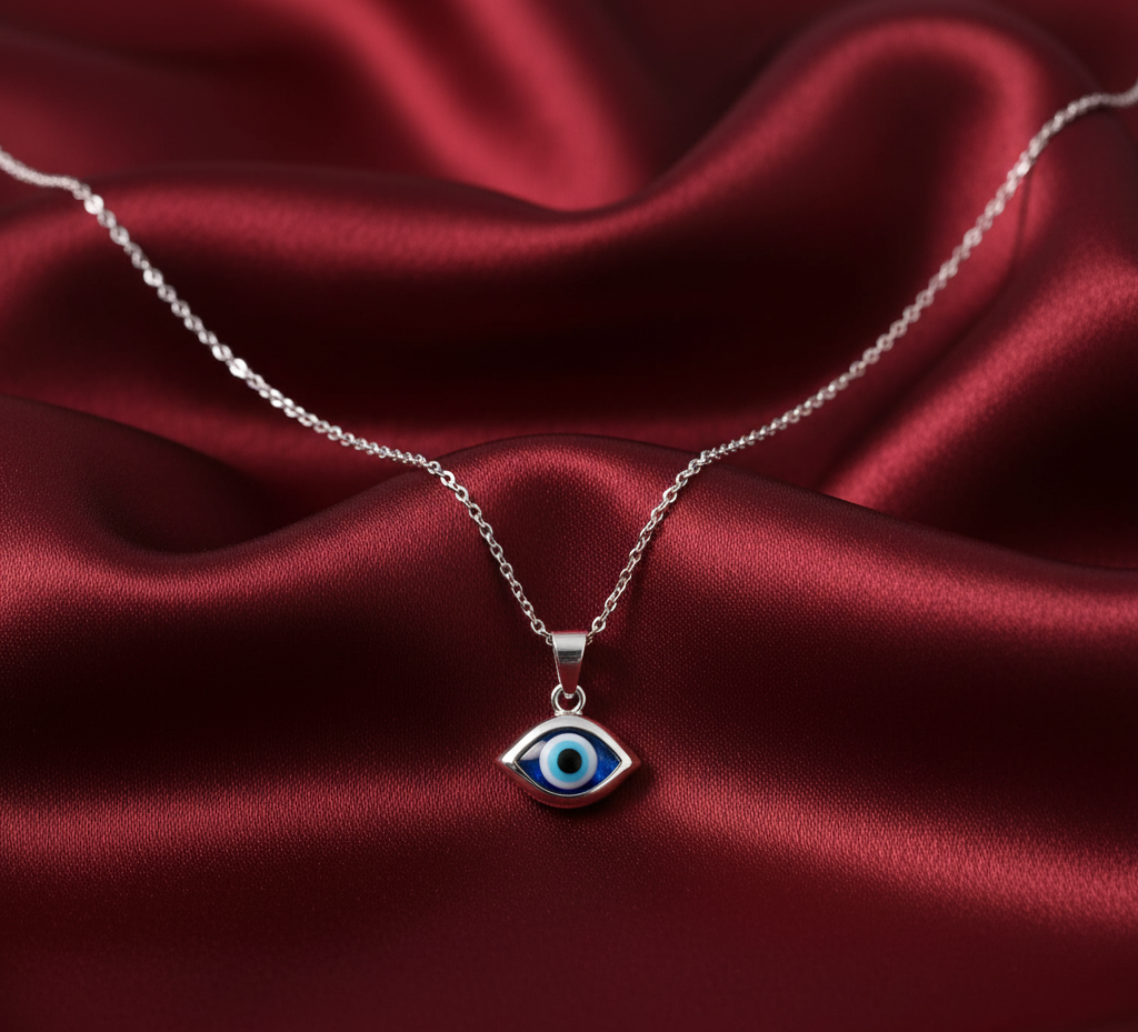 925 Sterling Silver Evil Eye Shape Pendant Necklace with Adjustable Length