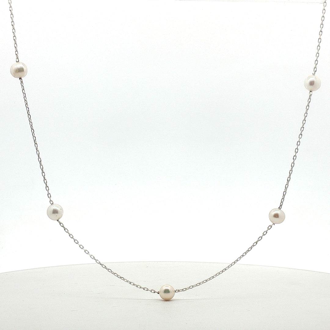 Beautiful 925 Sterling Silver Pearl Necklace with Natural Pearl