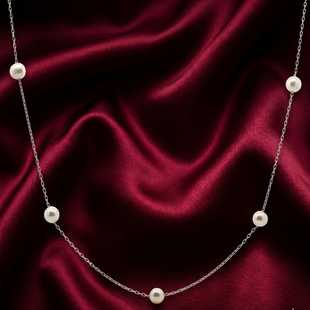 Beautiful 925 Sterling Silver Pearl Necklace with Natural Pearl