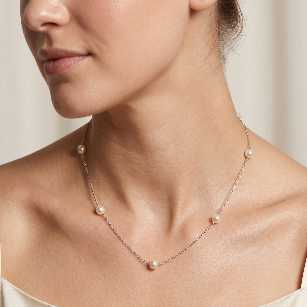 Beautiful 925 Sterling Silver Pearl Necklace with Natural Pearl