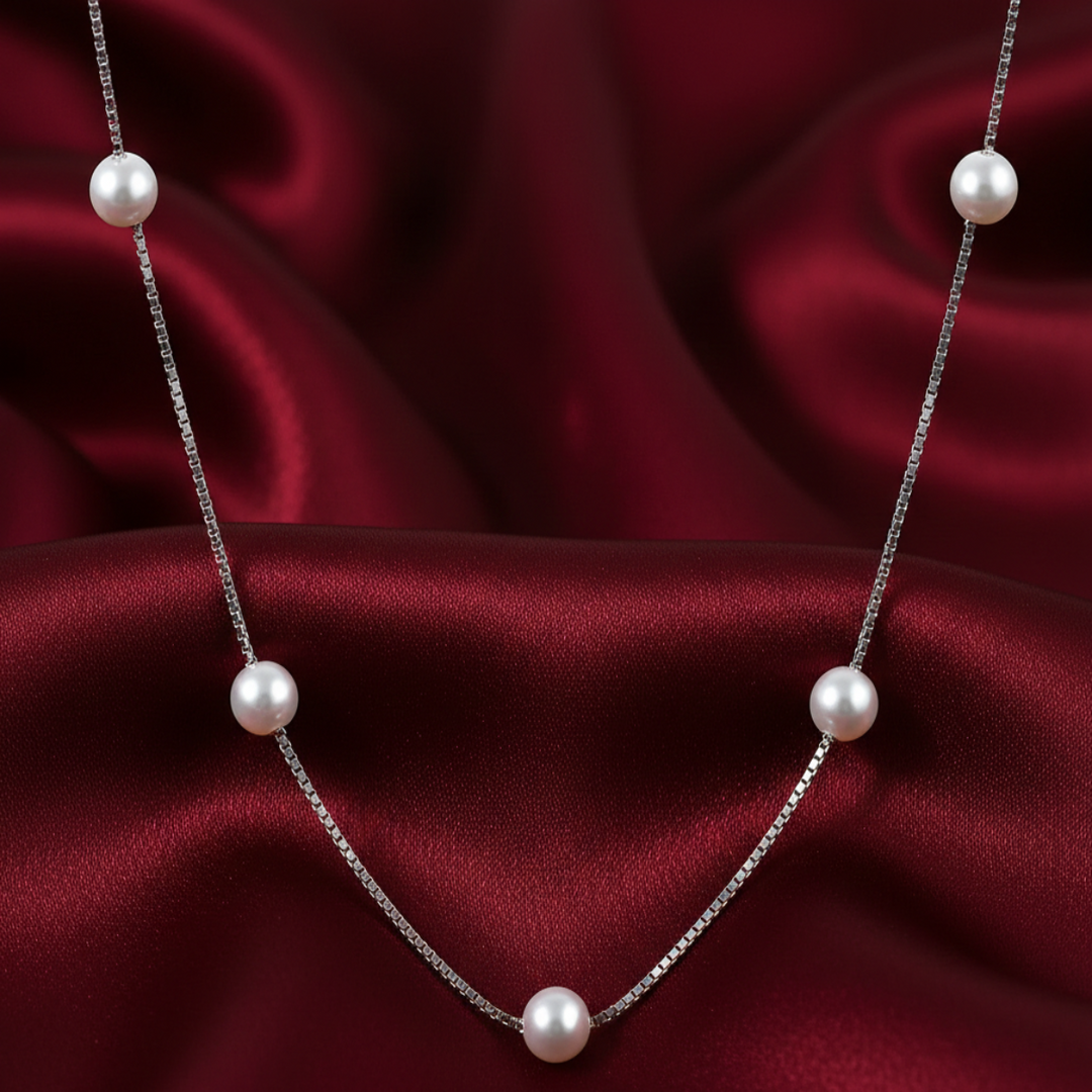 Pearl Necklace 925 Sterling Silver With adjustable Chain