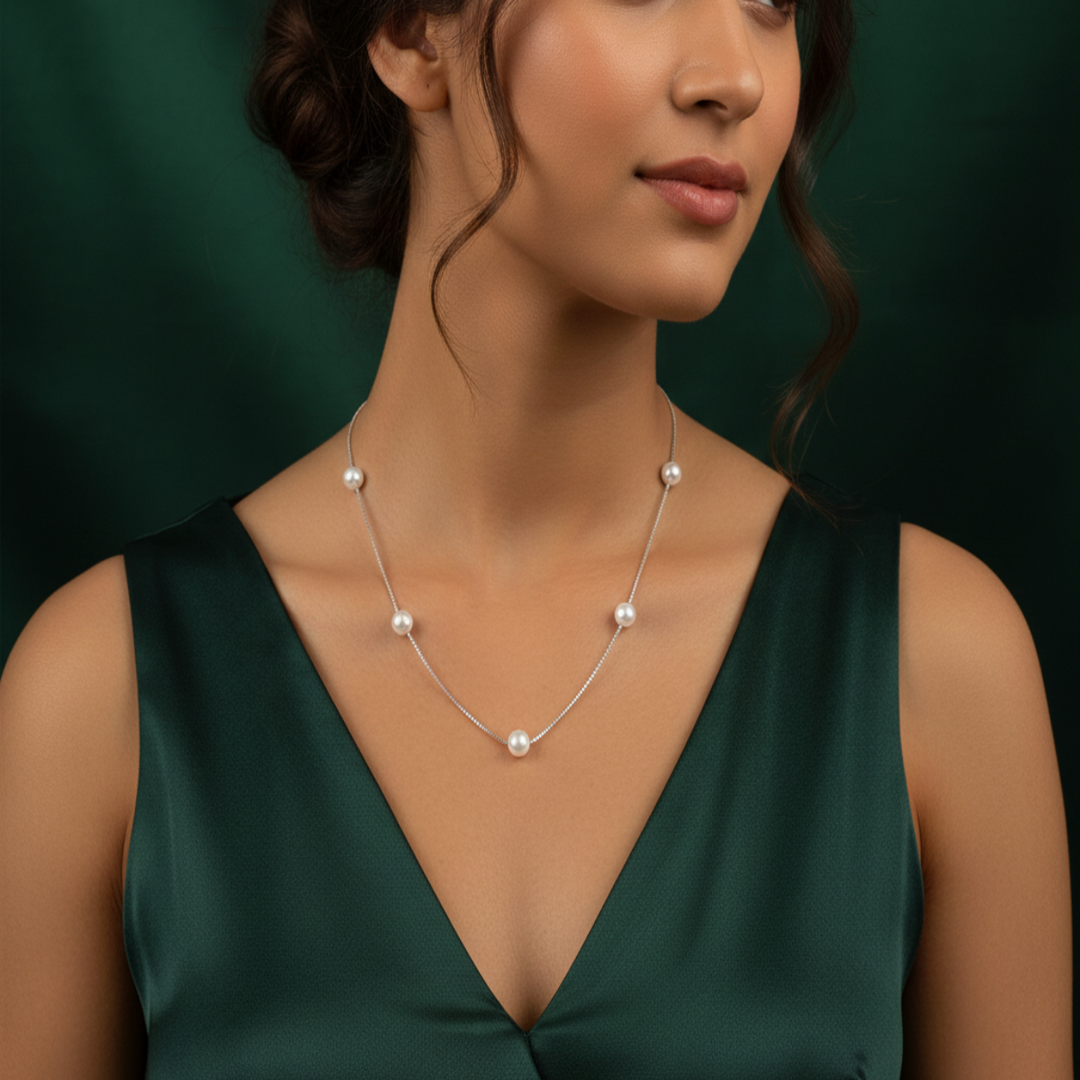 Pearl Necklace 925 Sterling Silver With adjustable Chain
