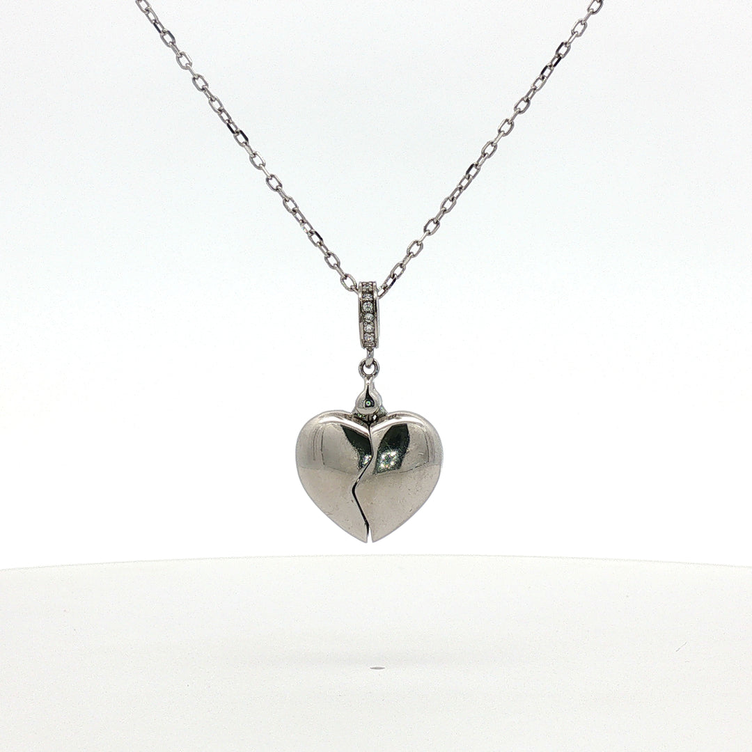 925 Sterling Silver Heart Shape Pendant Necklace with Adjustable Length
