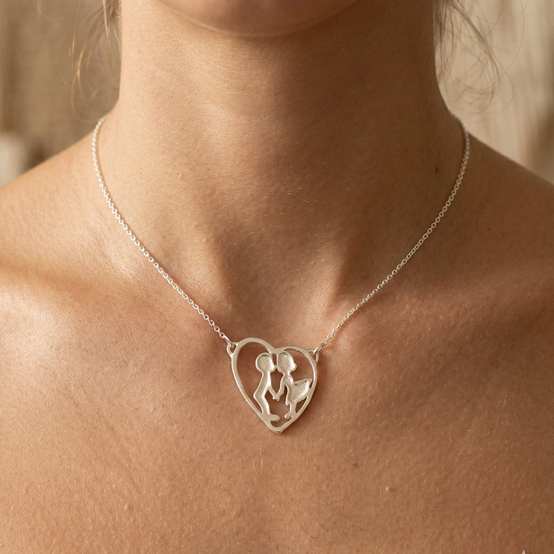 We Always Together In Heart 925 Sterling Silver Pendant Adjustable Chain with Message Postcard