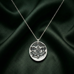 Load image into Gallery viewer, Namaste Lotus 925 Sterling Silver Pendant Adjustable Chain with Message Postcard