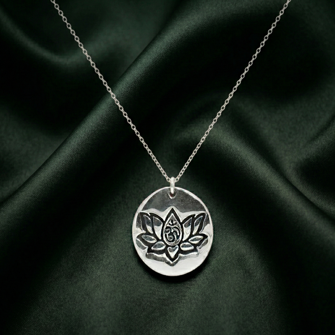 Namaste Lotus 925 Sterling Silver Pendant Adjustable Chain with Message Postcard