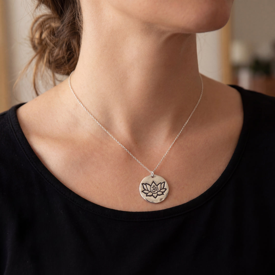 Namaste Lotus 925 Sterling Silver Pendant Adjustable Chain with Message Postcard