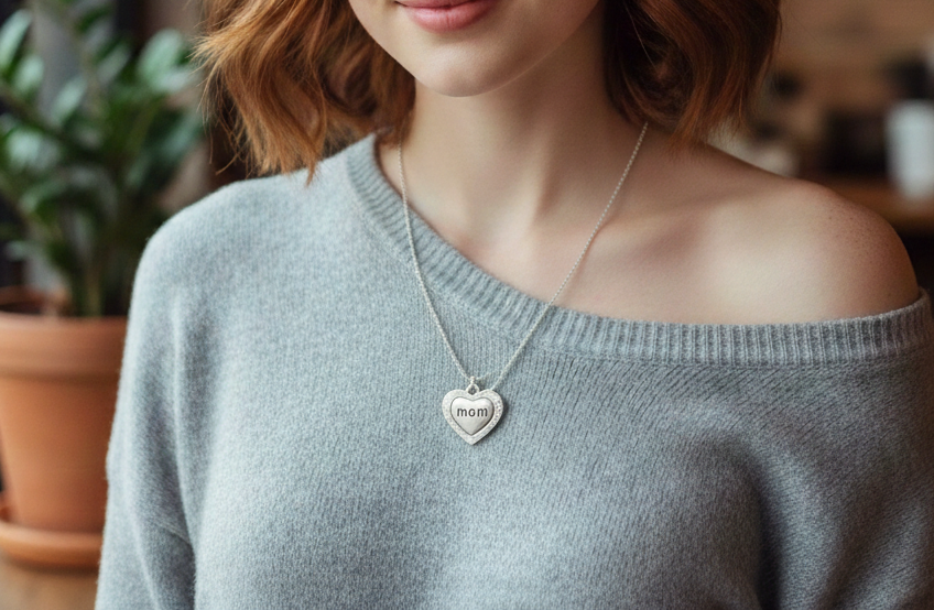 Mom I Love You 925 Sterling Silver Pendant With Chain Adjustable Length